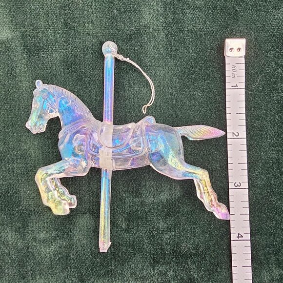 Vintage Iridescent & Clear Carousel Horse Christmas Holiday Ornaments Set Of 2 - Picture 9 of 11